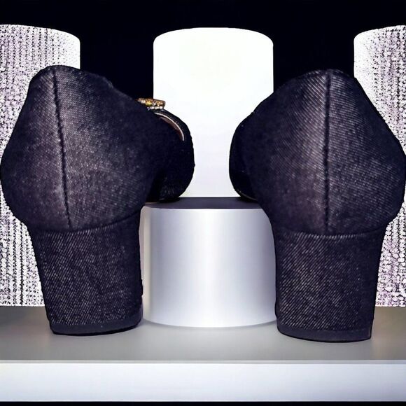 Zara gray blue denim gems PINEAPPLE chunky heels pumps - Picture 6 of 6